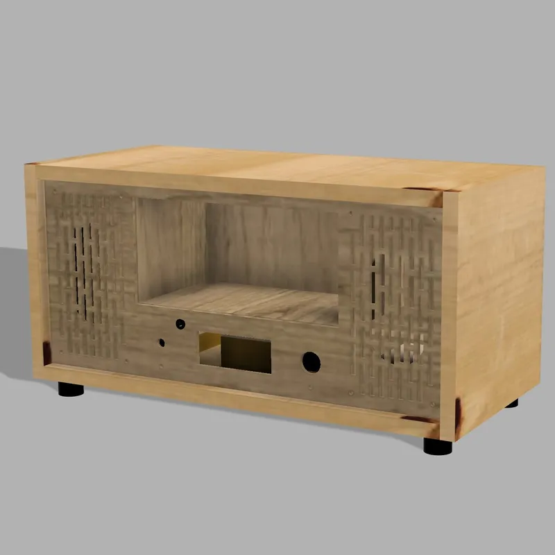 A 3D render of the case design of the radio.